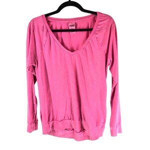 Victorias Secret Pink Long Sleeve V-Neck Slub Knit Womens Top S